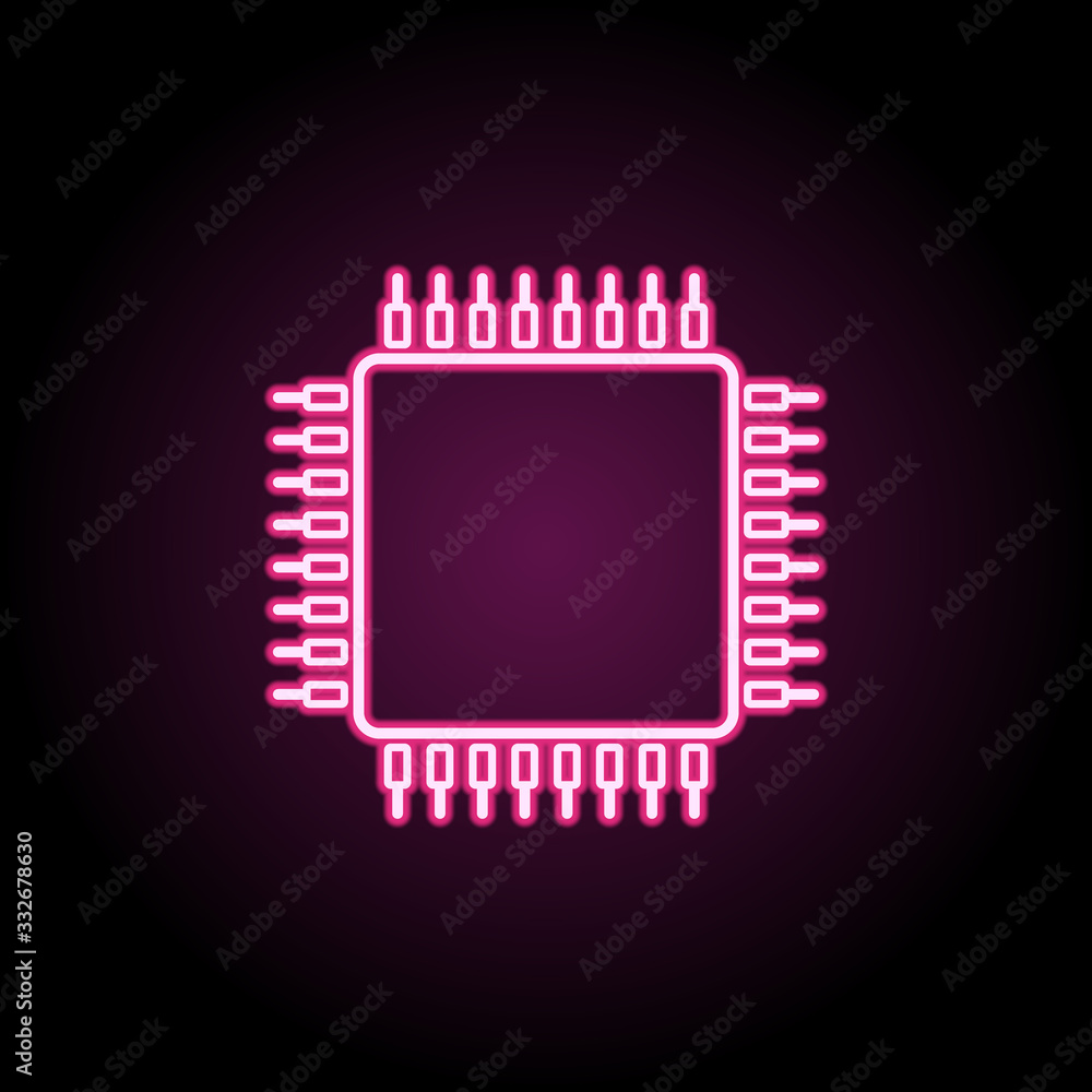 Poster cpu neon icon. simple thin line, outline vector of computer parts icons for ui and ux, website or mo