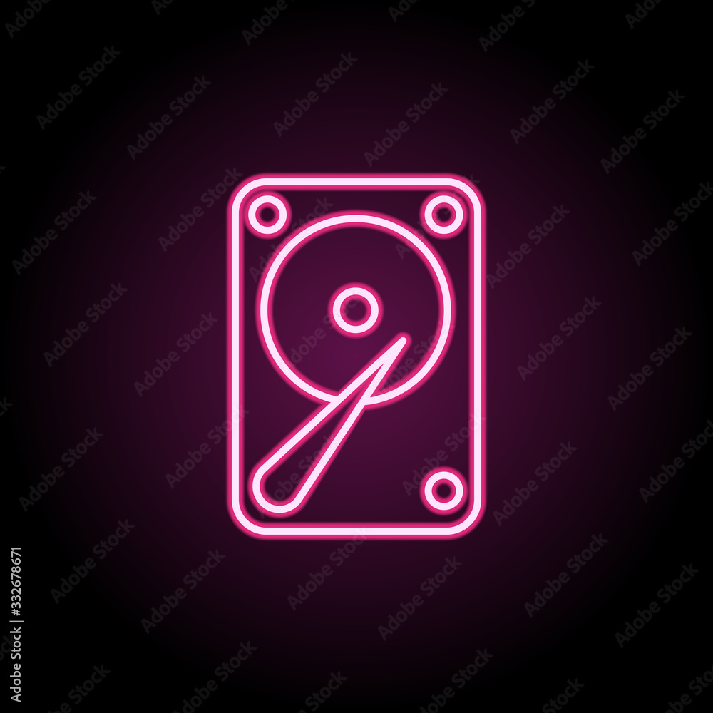 Poster hard drive neon icon. simple thin line, outline vector of computer parts icons for ui and ux, websit