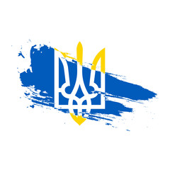 Tryzub. Color brushed Ukrainian Coat of Arms, Tryzub trident national symbol. Stock Vector illustration isolated on white background. - obrazy, fototapety, plakaty