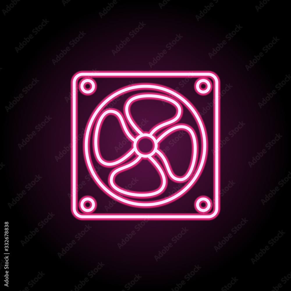 Poster pc system fan neon icon. simple thin line, outline vector of computer parts icons for ui and ux, web