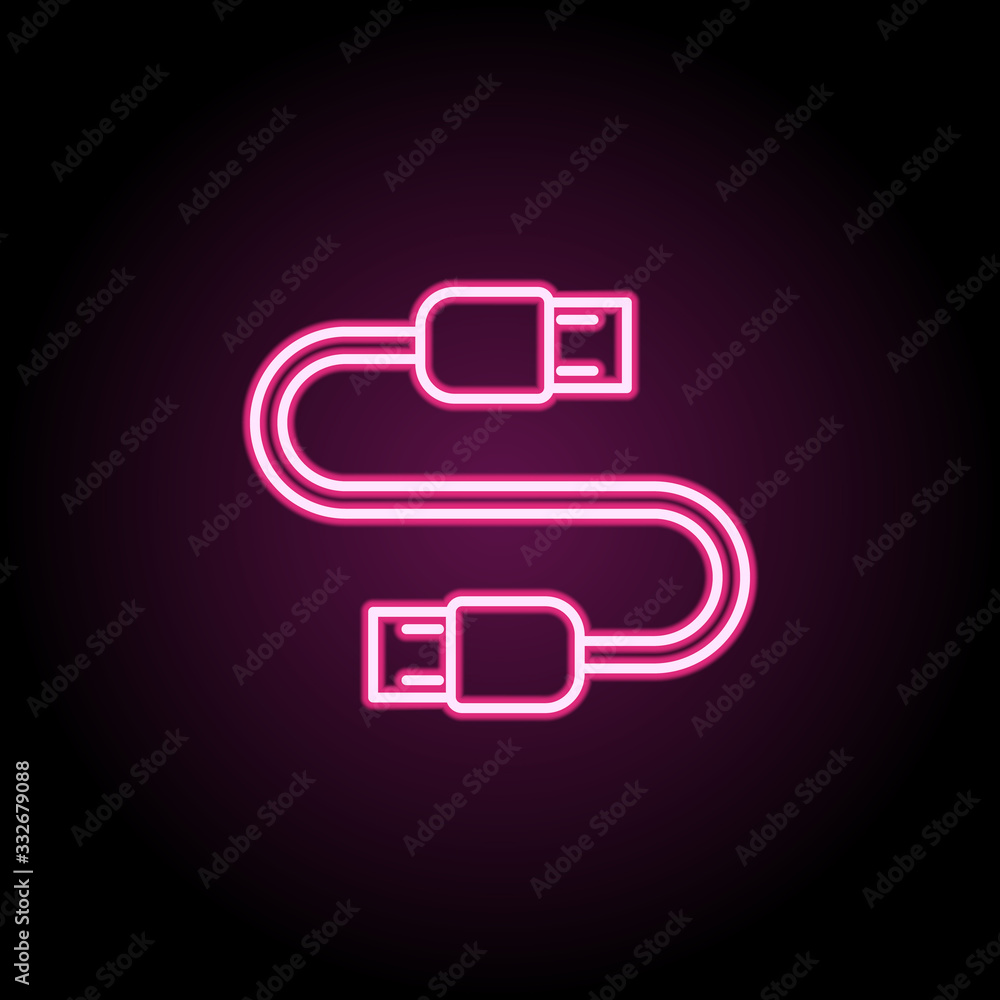 Poster usb cable neon icon. simple thin line, outline vector of computer parts icons for ui and ux, website