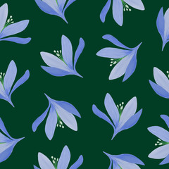 elegant seamless pattern with crocus floral print on green background