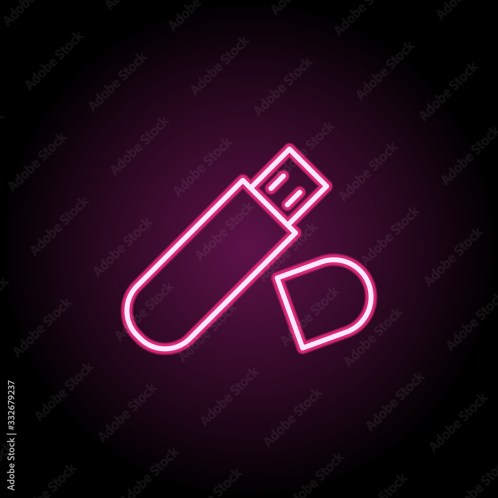 Poster usb flash storage neon icon. simple thin line, outline vector of computer parts icons for ui and ux,