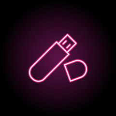 Usb flash storage neon icon. Simple thin line, outline vector of computer parts icons for ui and ux, website or mobile application