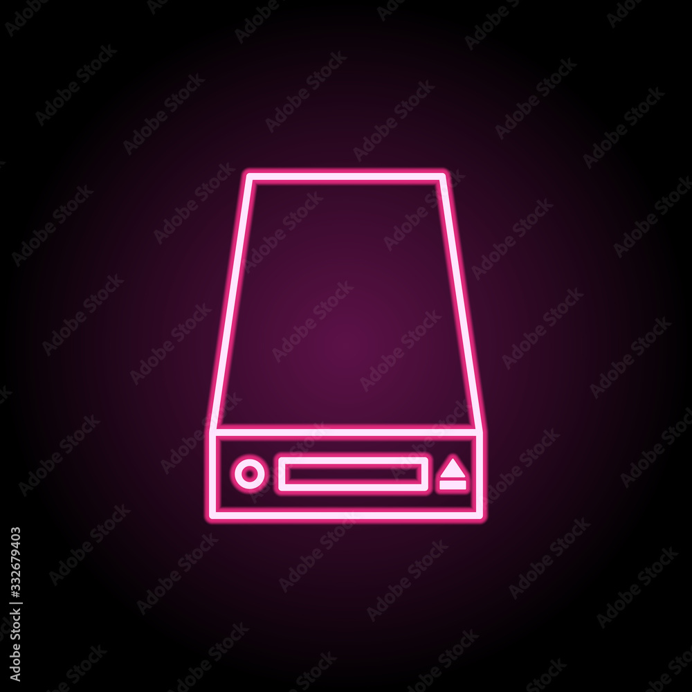 Poster disc drives neon icon. simple thin line, outline vector of computer parts icons for ui and ux, websi