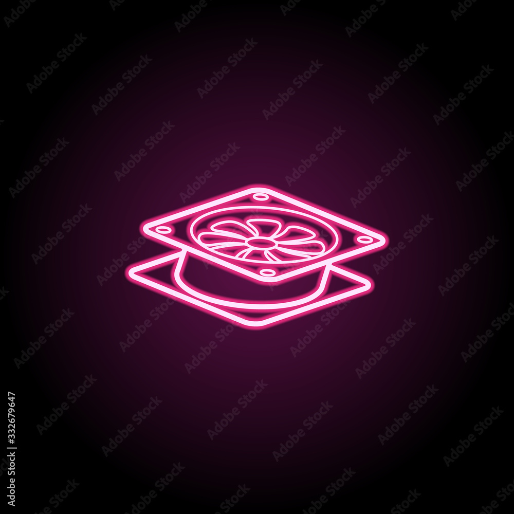 Poster case fan neon icon. simple thin line, outline vector of computer parts icons for ui and ux, website 