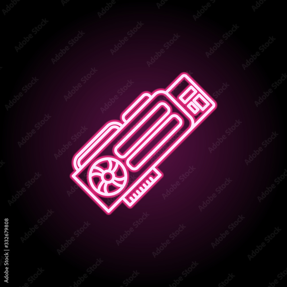 Poster graphic card neon icon. simple thin line, outline vector of computer parts icons for ui and ux, webs