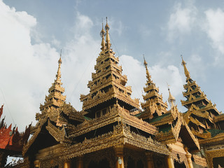 Naklejka premium Yangon, Myanmar JANUARY 10. 2019. View of Shwedagon Pagoda