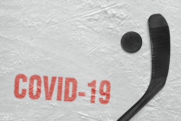 Fragment of a hockey field, stick and puck