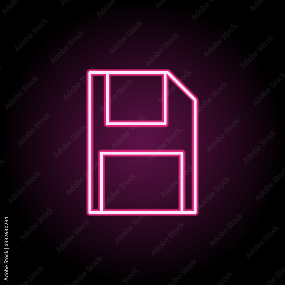 Poster floppy disc neon icon. simple thin line, outline vector of computer parts icons for ui and ux, websi