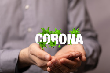 Hologram of coronavirus COVID-2019 on a blue futuristic background. Deadly type of virus 2019-nCoV....