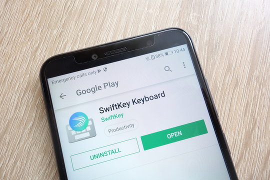KONSKIE, POLAND - JUNE 24, 2018: SwiftKey Keyboard app on Google Play Store website displayed on Huawei Y6 2018 smartphone