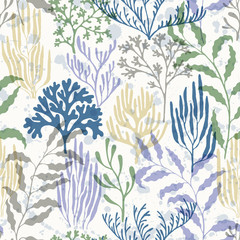 Coral polyps seamless pattern., Abstract Great Barrier Reef corals background.