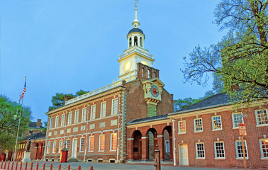 Independence Hall in Chestnut Street in Philadelphia in the evening