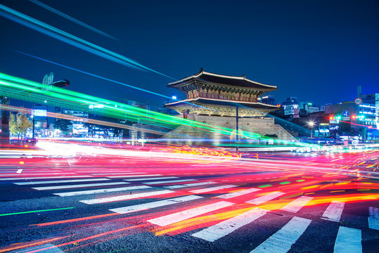 Beautiful night scene at "Dongdaemun" East Gate  Seoul ,South Korea. "Dongdaemun" East  Gate of Seoul fortress, built during the Joseon Dynasty.