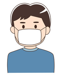 Man wearing a medical face mask for prevention of corona virus or covid-19 or another type of virus. Vector illustration isolated on white background.