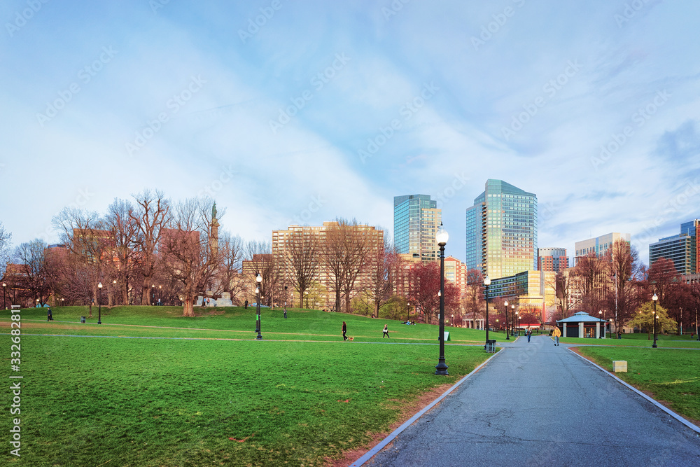 Wall mural Skyline and Boston Common public park downtown Boston