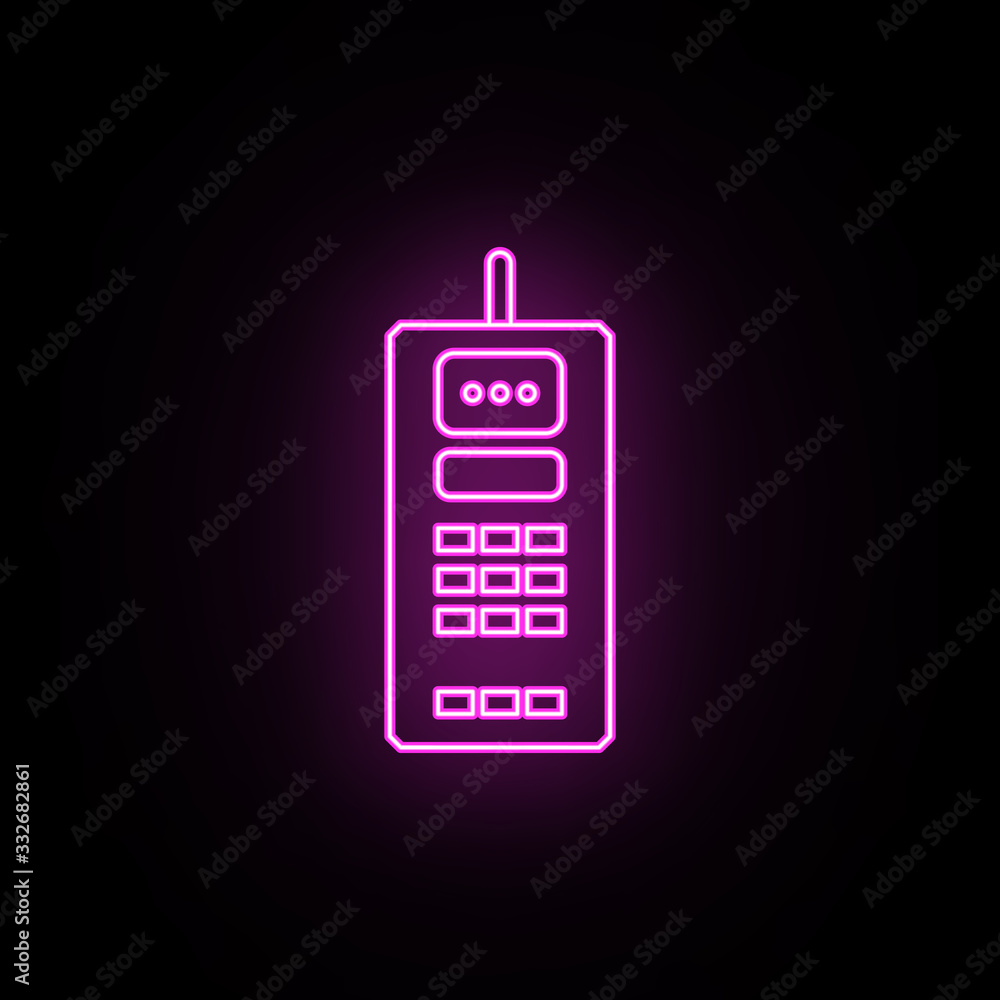 Poster the first mobile phone neon icon. simple thin line, outline vector of generation icons for ui and ux
