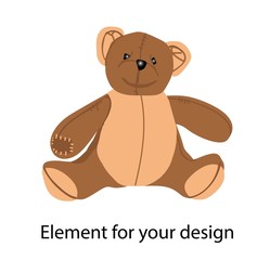 The brown bear. Teddy bear. Plush toy. Vector illustration isolated on a white background.