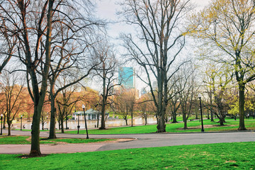 Skyline and Boston Common public park at downtown Boston