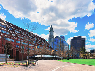 Custom House Tower and Long Wharf at Boston