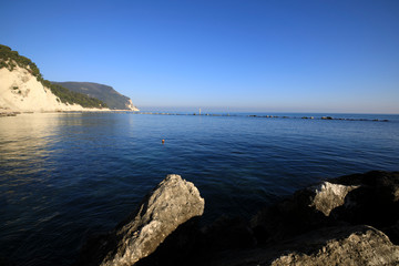 Fototapeta na wymiar Numana (AN), Italy - January 1, 2019: View from Numana beach, Riviera del Conero, Adriatic Sea, Numana, Ancona, Marche, Italy
