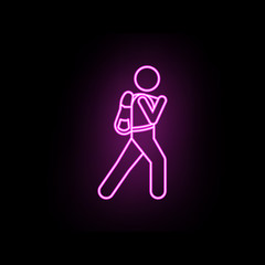 Man with backpack neon icon. Simple thin line, outline vector of male bag and luggage icons for ui and ux, website or mobile application
