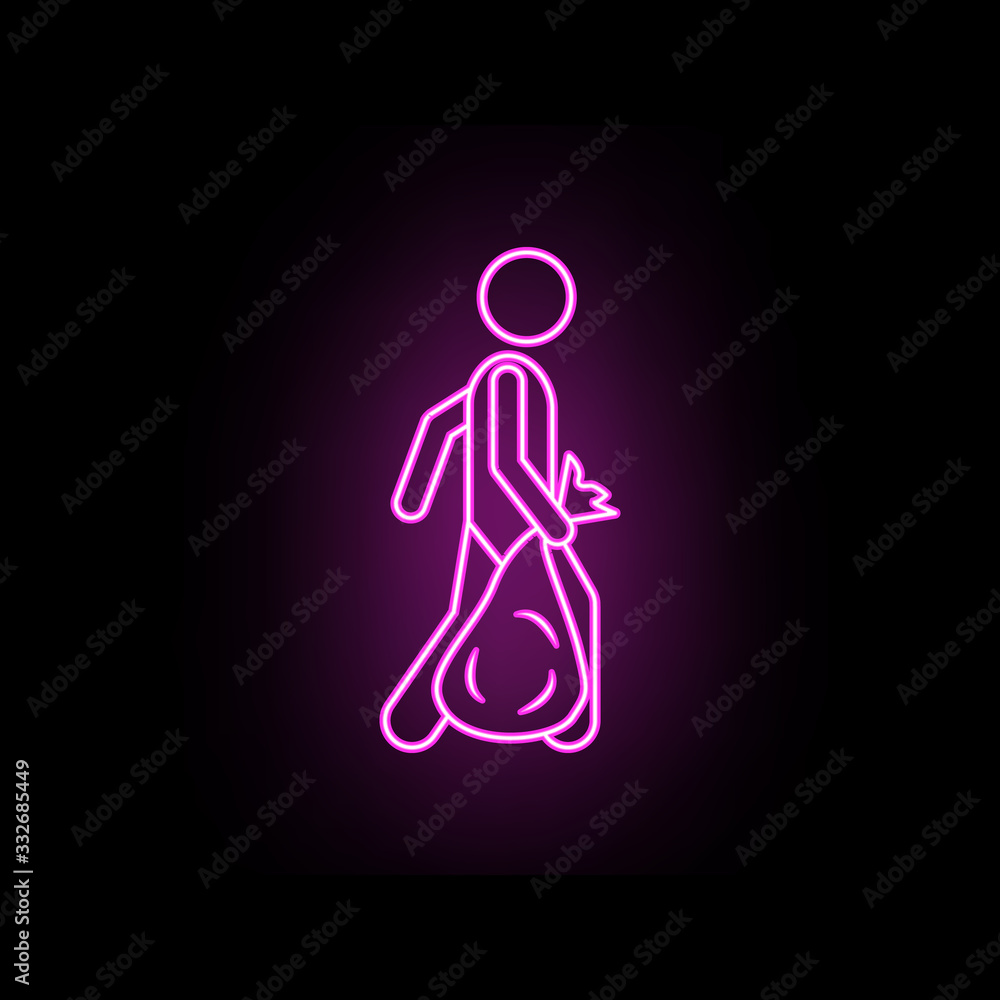 Poster man with garbage bag neon icon. simple thin line, outline vector of male bag and luggage icons for u