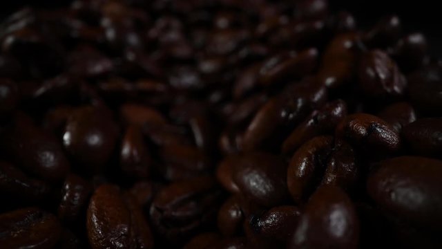 Low Angle Flyover of Coffee Beans spread out
