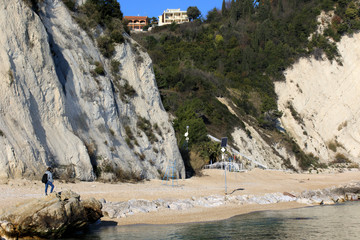 Numana (AN), Italy - January 1, 2019:  Numana beach, Riviera del Conero, Adriatic Sea, Numana,...