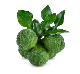 Fresh bergamot with leaves isolated on white background