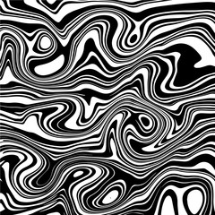 Black and white abstract liquify lines background. Liquid acrylic marble texture. Random chaotic Grunge overlay. Vector illustration.