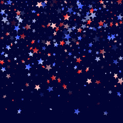 Naklejka na ściany i meble Flying red blue white star sparkles vector american patriotic background.