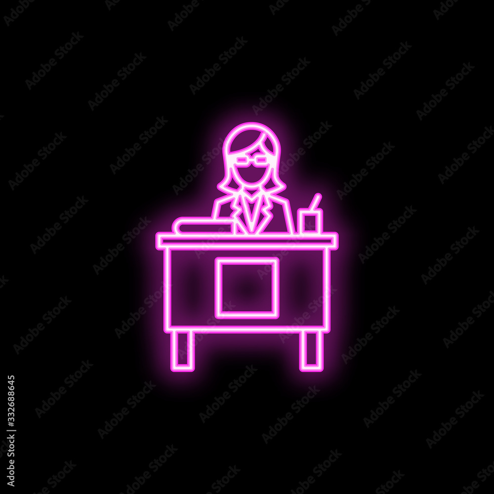 Poster the teacher at the table neon icon. simple thin line, outline vector of school icons for ui and ux, 