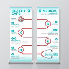 Healthcare and medical roll up design, standee banner template for exhibition