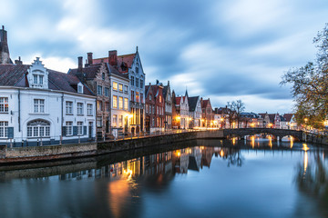 Naklejka na ściany i meble Bruges canal at night, Belgium