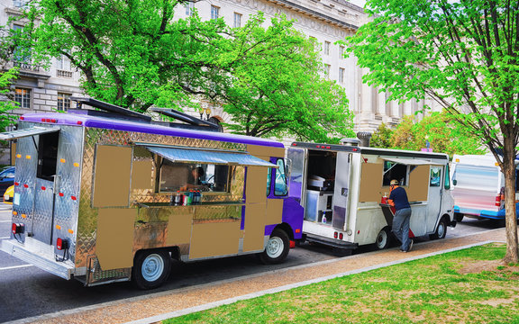 Food trucks in street of Washington DC