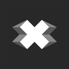 Obraz premium Letter X or plus symbol logo creative isometric cross 3d shape black and white geometric, modern minimalist style