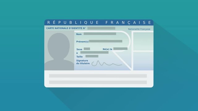 Présenter sa carte d'identité Française (flat design fond bleu, blanc, transparence et couche alpha)