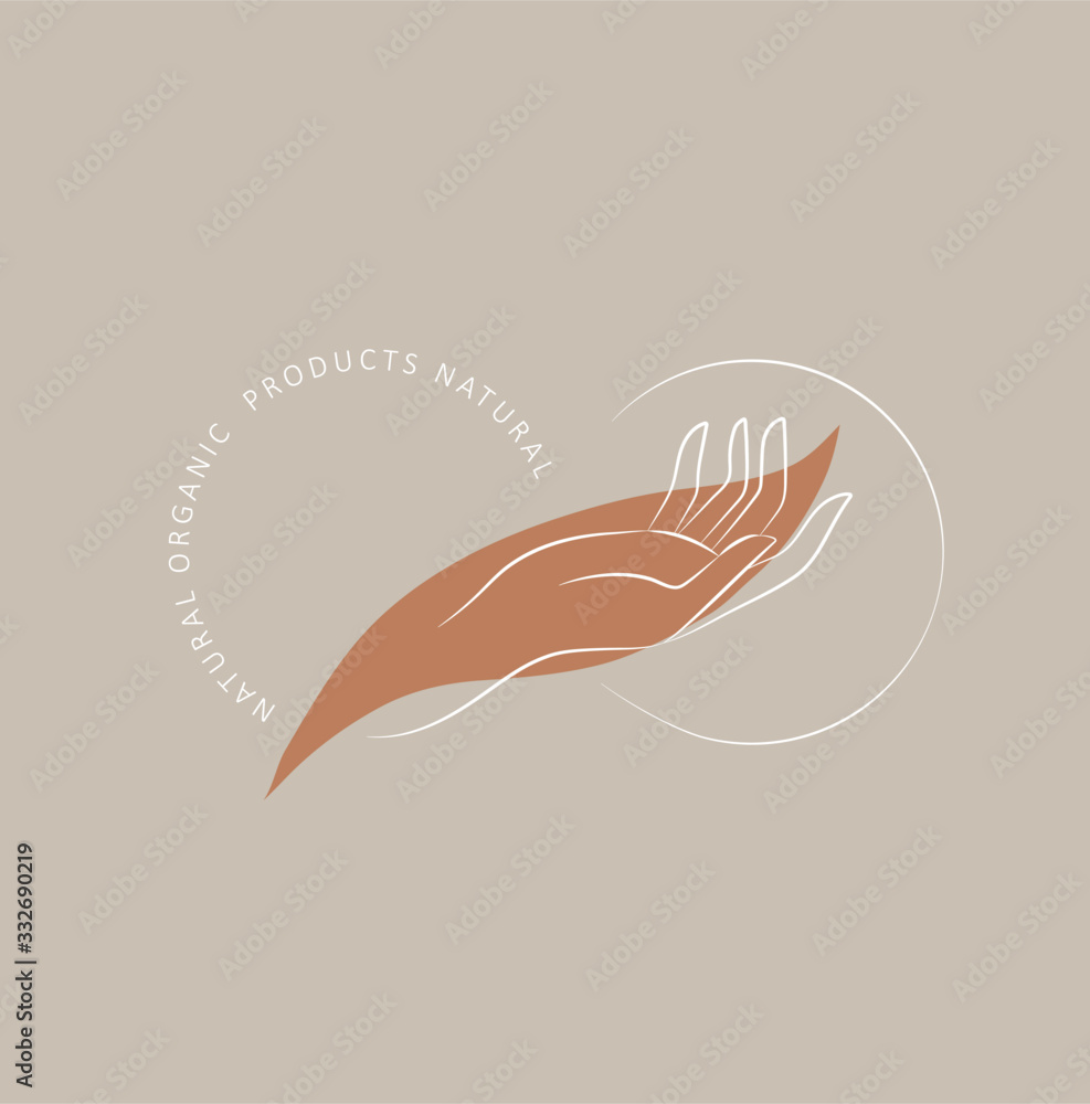 Wall mural logo design template in trendy linear minimal style. vector abstract hands. abstract symbol for orga