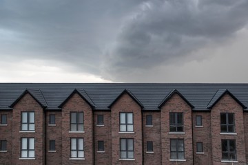 Housing District In England Facing Big Storm / Neighbourhood Houses Buildings Accomodation Homes...