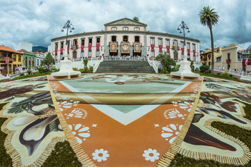 la Orotava, Tenerife, Spain - June 27, 2019. Beautiful flower carpets in La Orotava during Corpus Christi. Famous religious event and competition of folk art. Warm summer evening and joyful visitors