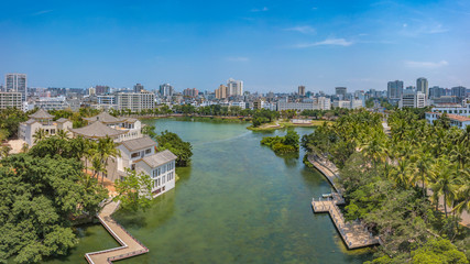 Beautiful Scenery of The People's Public Park at Summer Time, Downtown Haikou City, Hainan Province, China.