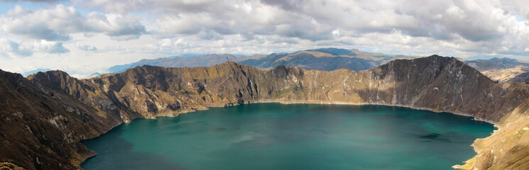 Naklejka na ściany i meble Quilotoa in Ecuador, overview of a lagoon in the crater of a volcano