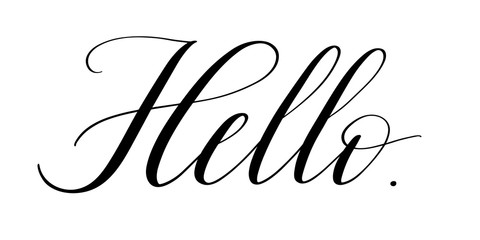 Handwritten Hello phrase. Retro text. Classic calligraphy style. Vector element isolated on white background.