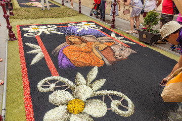 la Orotava, Tenerife, Spain - June 27, 2019. Beautiful flower carpets in La Orotava during Corpus...
