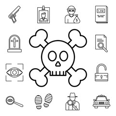 Skull and bones icon. Detailed set of crime investigation icons. Premium quality graphic design. One of the collection icons for websites, web design, mobile app