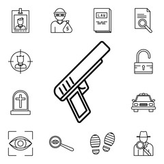 Police pistol icon. Detailed set of crime investigation icons. Premium quality graphic design. One of the collection icons for websites, web design, mobile app