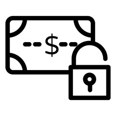 Money banknotes with padlock sign. Credit card security symbol. Banking account security icon