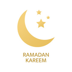 Fototapeta premium Ramadan Kareem greeting card. Eid Mubarak banner. Golden crescent and star symbol on white background. Luxury gold design elements. Muslim islamic feast. Vector illustration